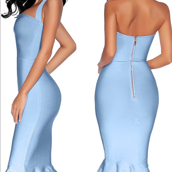 Amazon Dresses & Skirts - Ice Blue houstil Women's V Neck Halter Fishtail Bandage Bodycon Dress Party